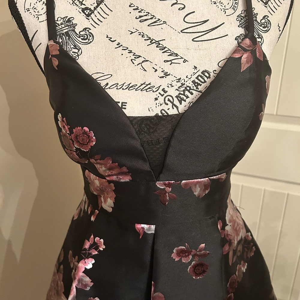Speechless Black and Pink Floral Mini Dress with Pockets! - Picture 3 of 6